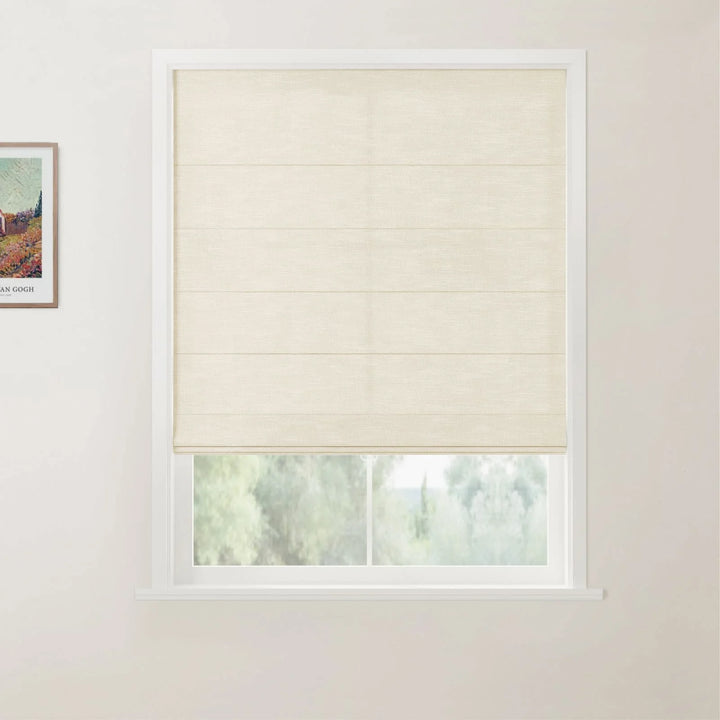 Belva Linen Cotton Flat Cordless Roman Shades Birch - ChadMade