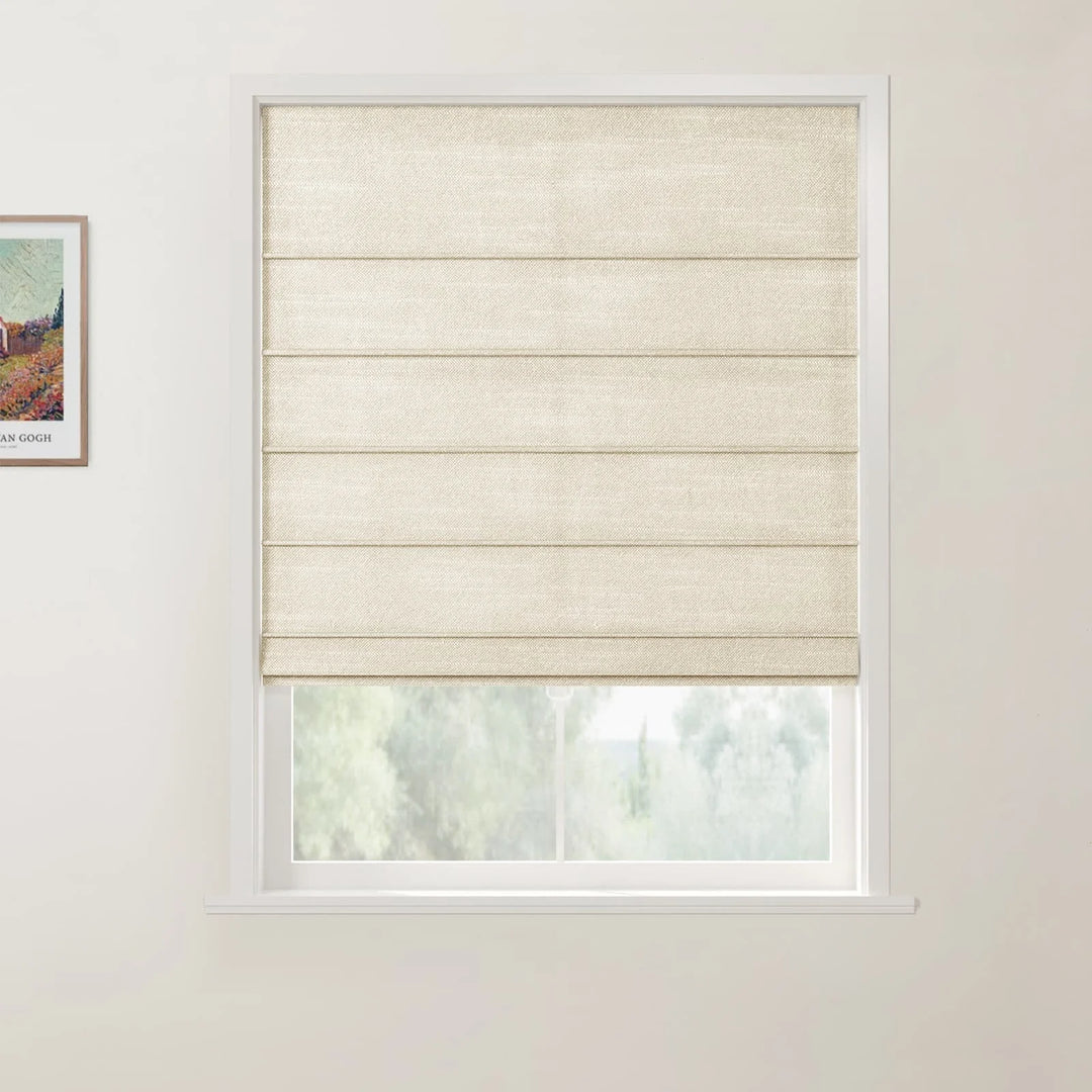 Belva Linen Cotton Front Slat Cordless Roman Shades Birch - ChadMade