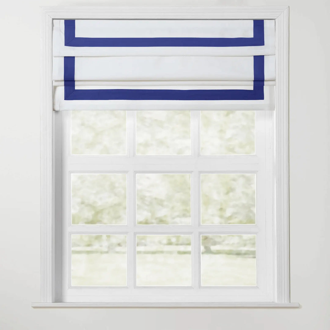 Troy Cordless Roman Shade with Border - Sapphire Blue - ChadMade