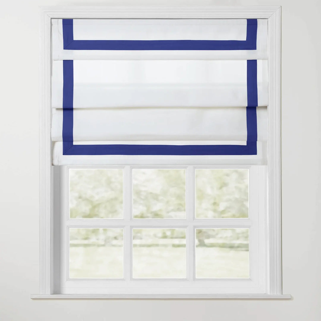 Troy Cordless Roman Shade with Border - Sapphire Blue - ChadMade