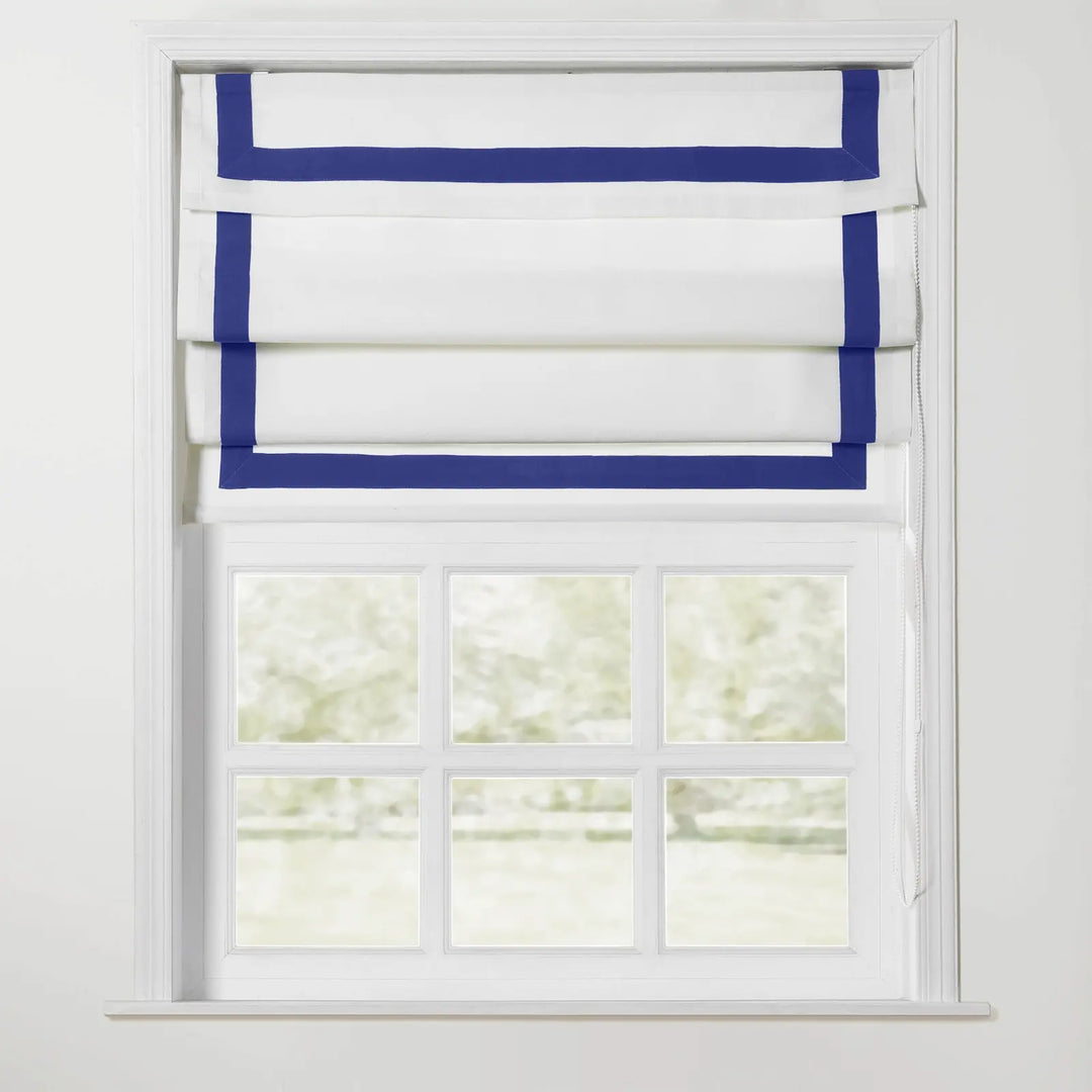 Troy Roman Shade with Border Cord Lift - Sapphire Blue - ChadMade