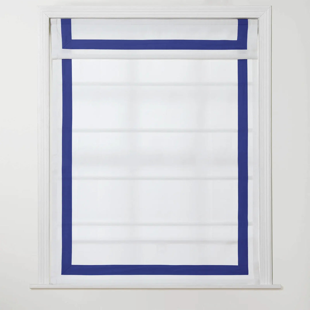 Troy Cordless Roman Shade with Border - Sapphire Blue - ChadMade