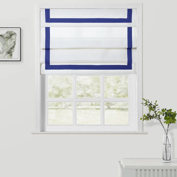 Troy Cordless Roman Shade with Border - Sapphire Blue - ChadMade