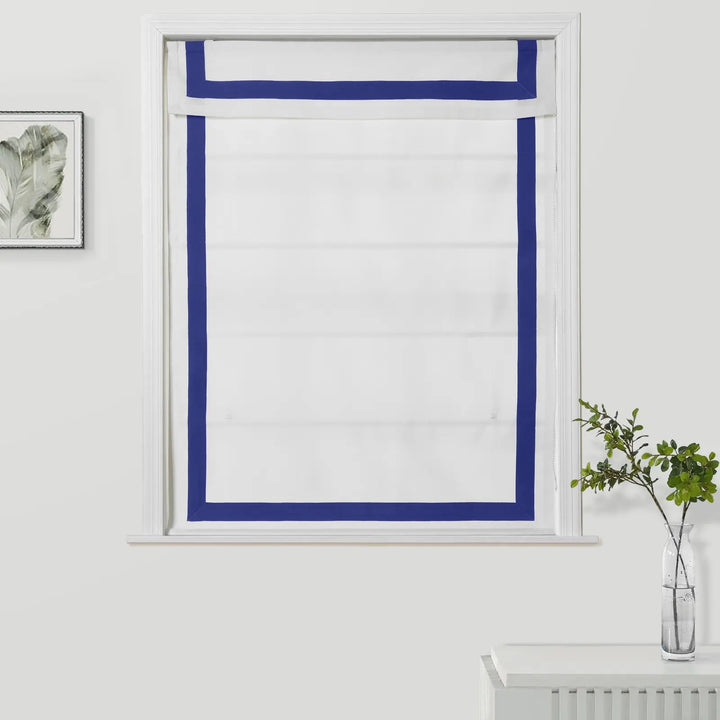 Troy Roman Shade with Border Cord Lift - Sapphire Blue - ChadMade