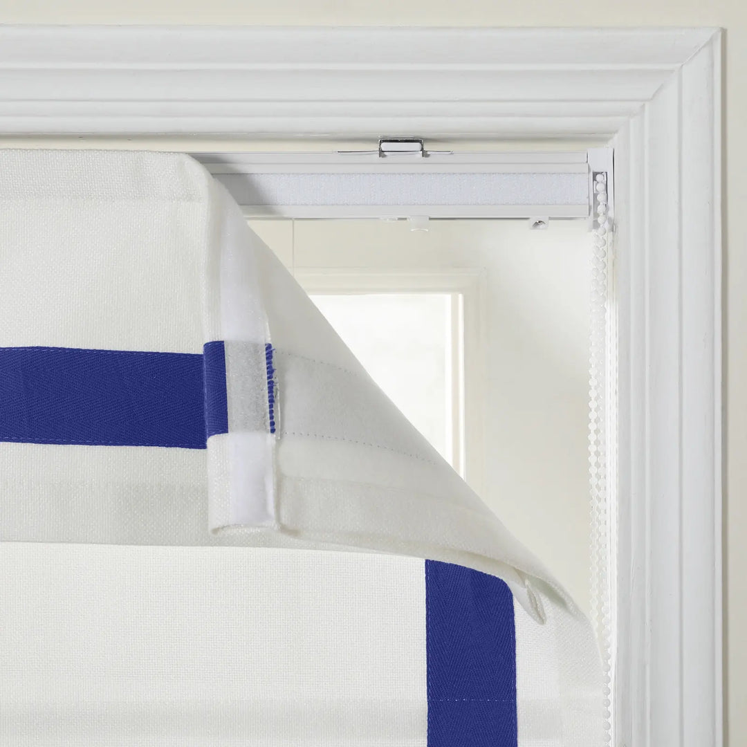 Troy Roman Shade with Border Cord Lift - Sapphire Blue - ChadMade