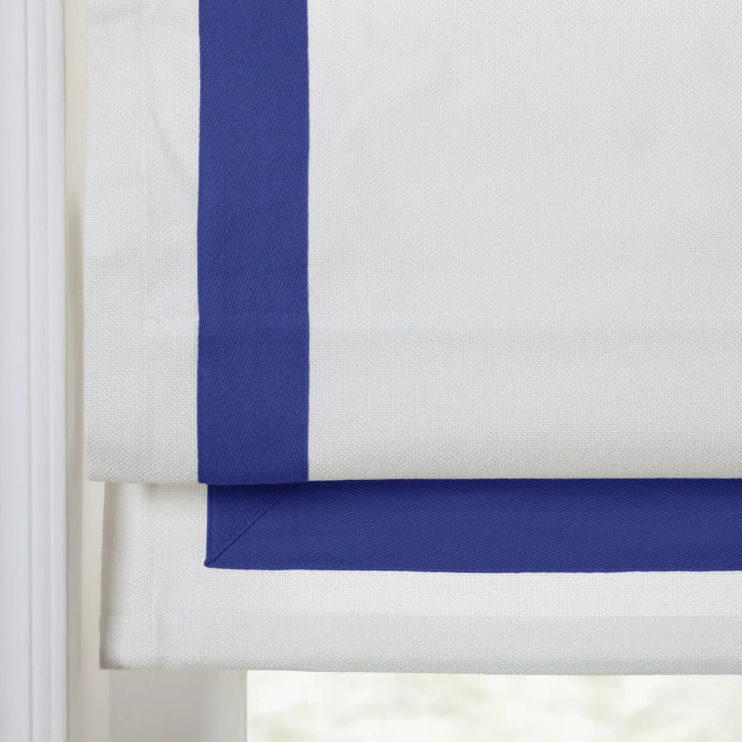 Troy Cordless Roman Shade with Border - Sapphire Blue - ChadMade